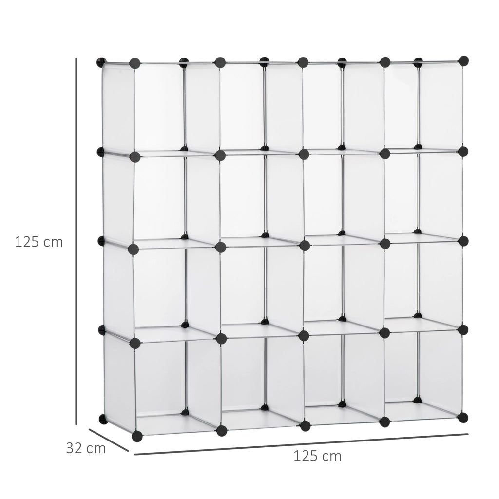 EasyComfort Mobile Scarpiera Modulare Salvaspazio, 16 Cubi 30x30x30 cm in Acciaio e PP, 125x32x125 cm, Trasparente