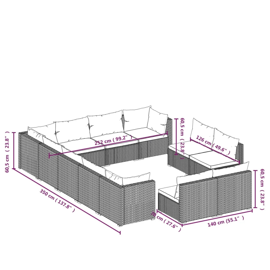 Set Divani da Giardino 12 pz con Cuscini in Polyrattan Marrone 3102843