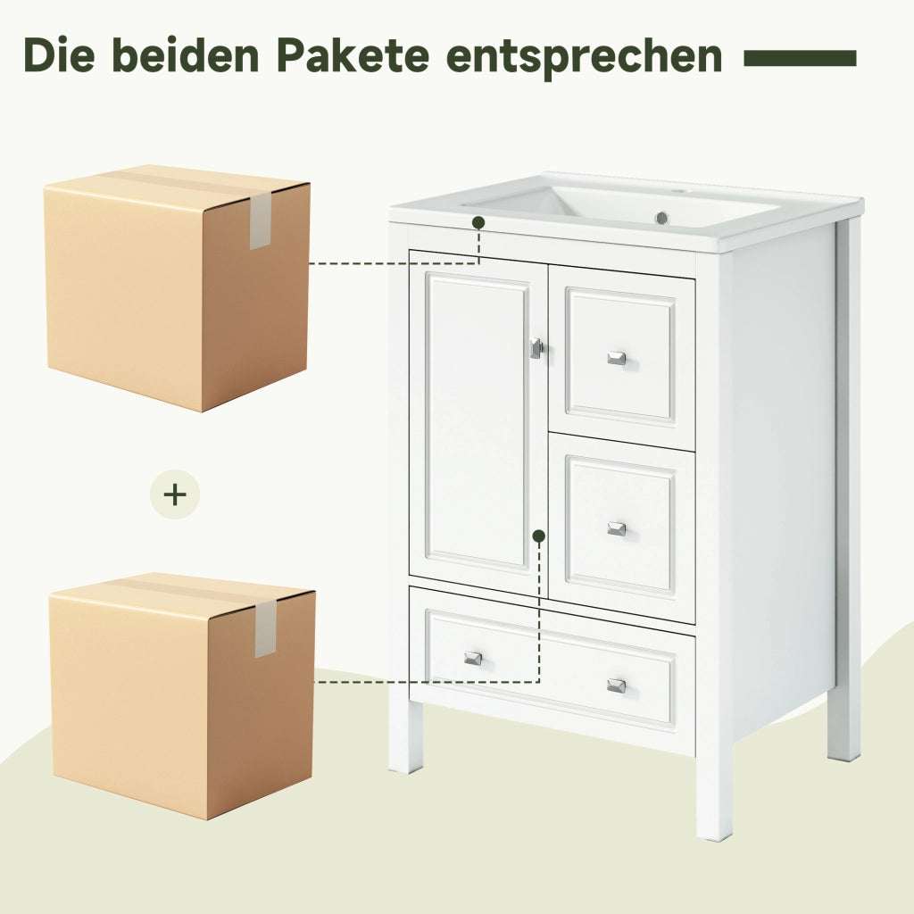 MOBILE BAGNO freestanding 62x47x90 cm in MDF e Ceramica Bianco