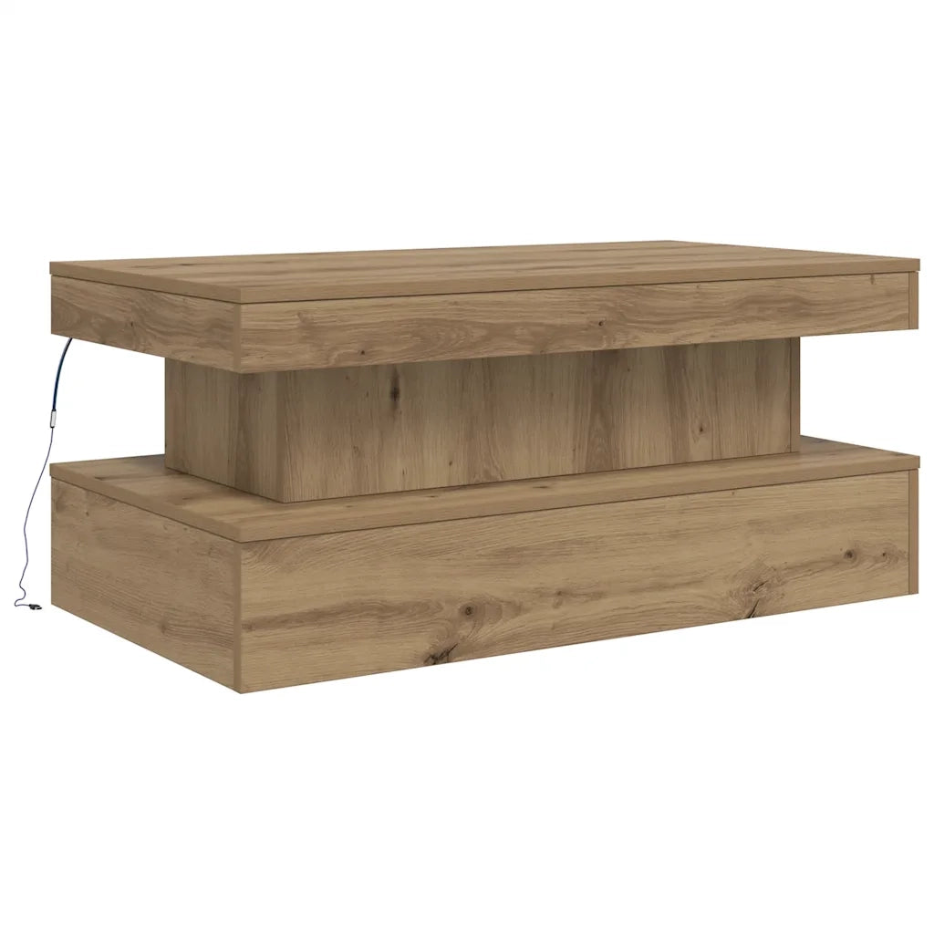 Tavolino da Salotto con Luci LED-Tavolino da soggiorno Rovere Artigianale 90x50x40 cm 754120