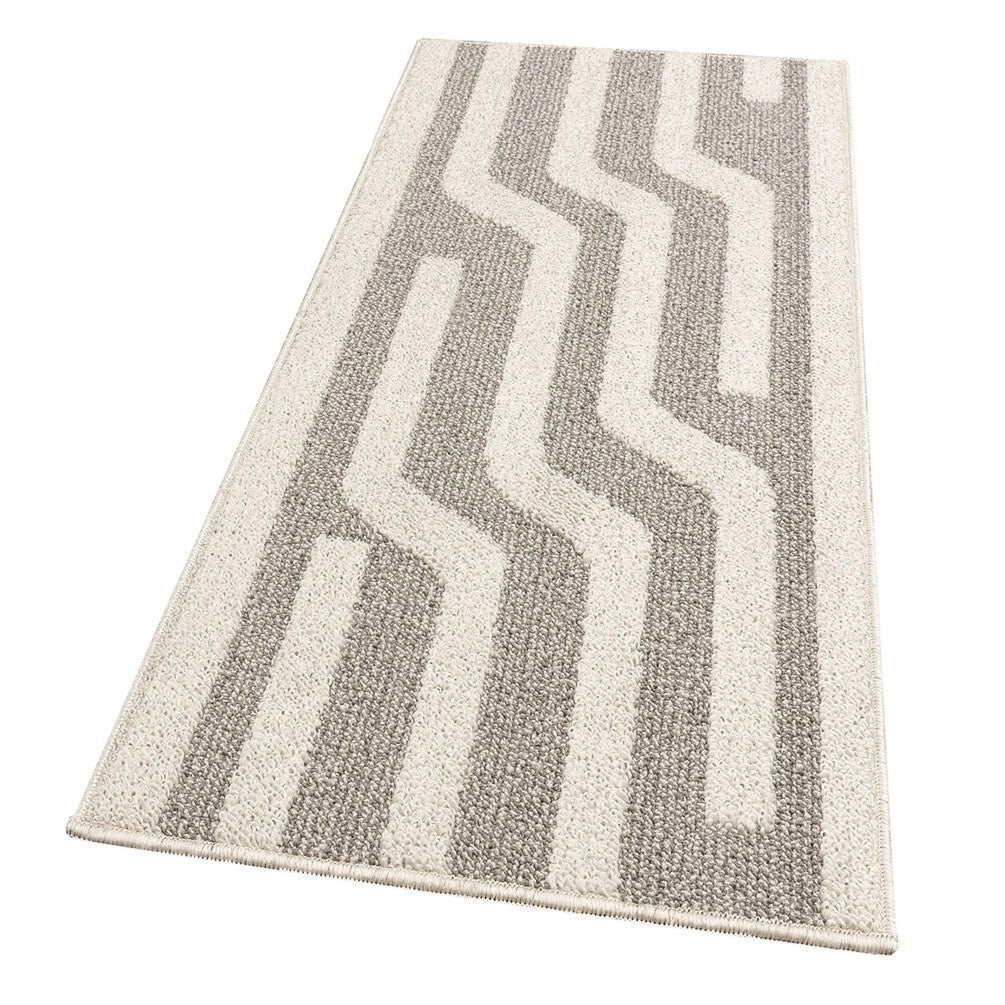 Tappeto Cucina A Righe 57x190 Cm 3D Morbido Bordato Passatoia Ingresso Assorbente Antiscivolo Beige