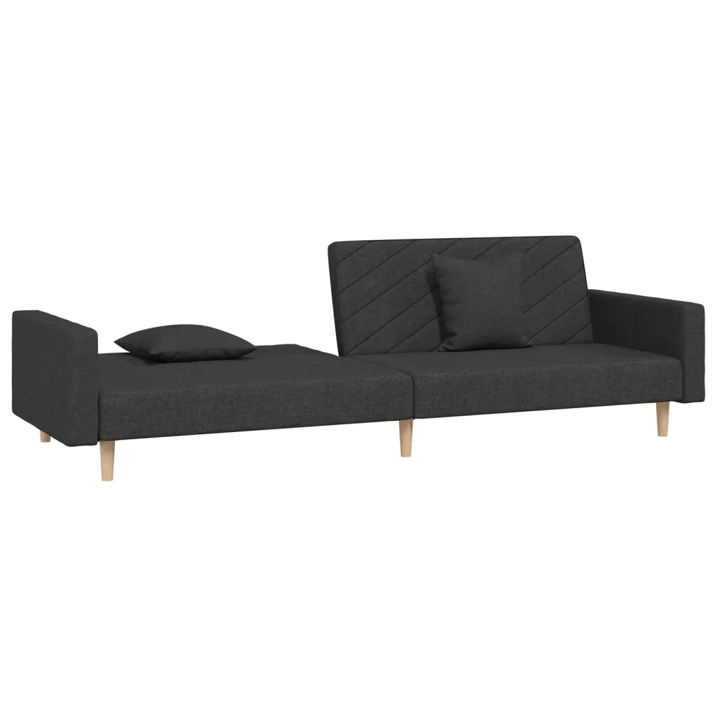 Divano Letto a 2 Posti con 2 Cuscini Nero in Tessuto 375901