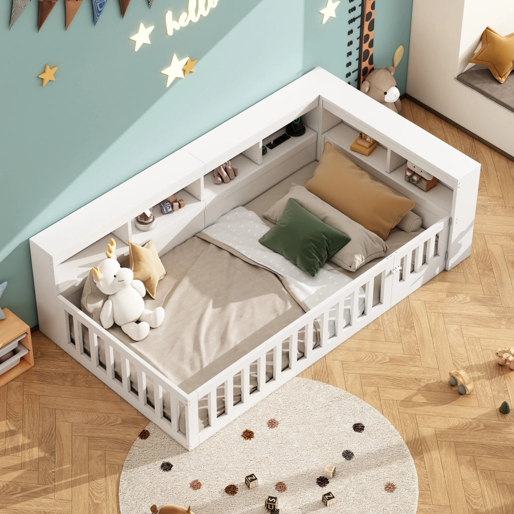 Letto da giorno 90 × 200 cm con vani laterali; sponda estraibile; rete a doghe; prese e porte USB; bianco