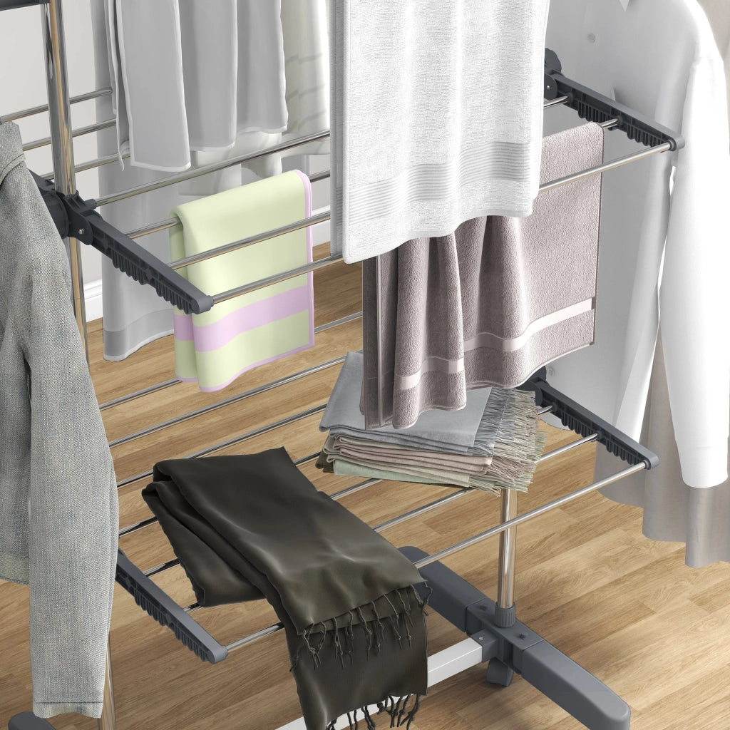 Stendino Verticale 3 Ripiani Regolabili 142x55x152 cm in Acciaio e Plastica Grigio e Argento