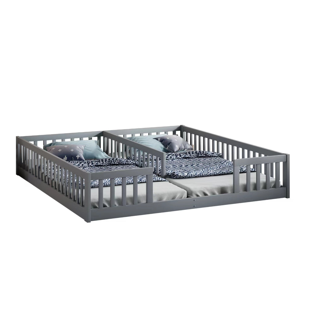 Letto per bambini 90 x 200 cm con sponda di sicurezza, in pino e MDF, grigio