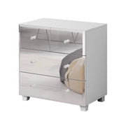 Cassettiera 4 cassetti corpo bianco e frontali rivestiti di specchi collezione LIVORA.