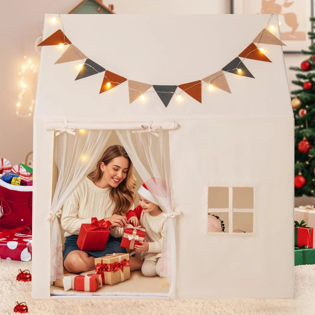 Tenda da gioco per bambini per bambini 3-14 anni, Tenda per bambini da interno ed esterno con materassino antiscivolo Beige