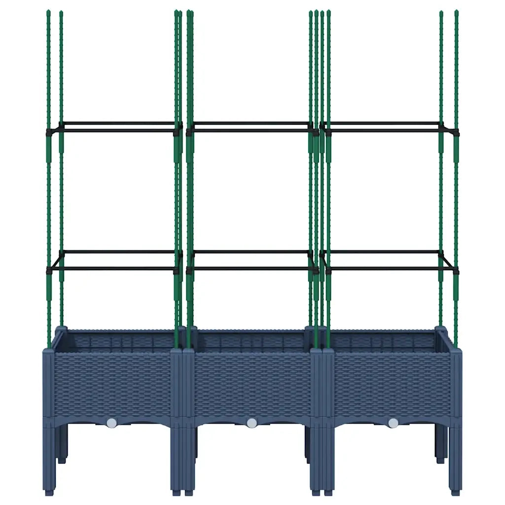 Fioriera | Cassetta per fiori | Vaso Giardino con Traliccio Grigio Blu 120x40x142,5 cm PP