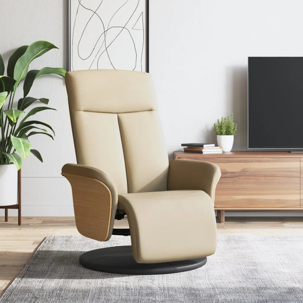 Poltrona | Sedia Relax Reclinabile con Poggiapiedi Crema in Tessuto