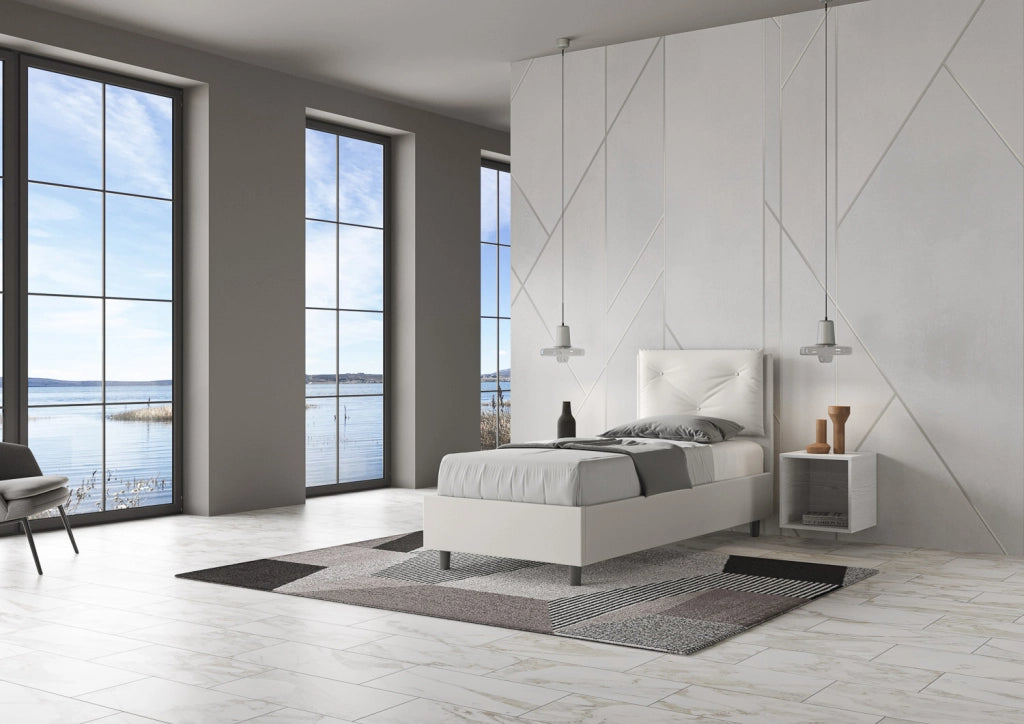 BS COM Letto singolo contenitore imbottito 80x190 similpelle bianco