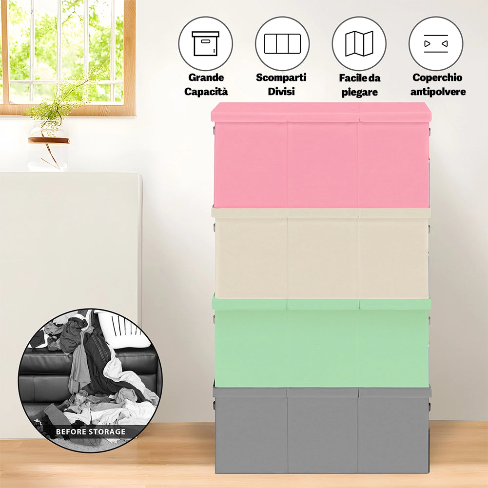 Contenitore Box 3 Scomparti Rosa Scatola Cesta Giocattoli Organizer Multiuso