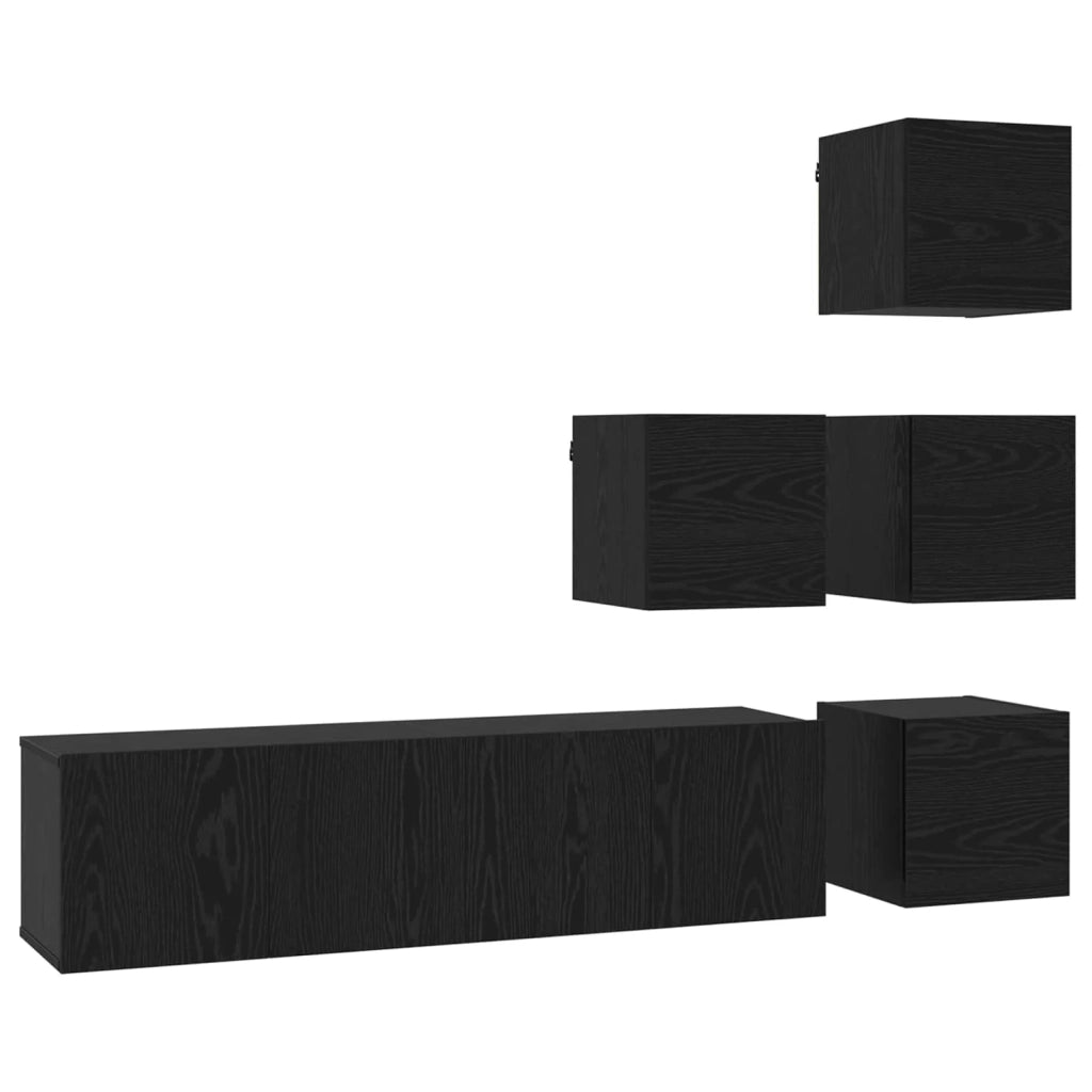 Set mobile TV 6 pz Rovere Nero Legno ingegnerizzato 3438612