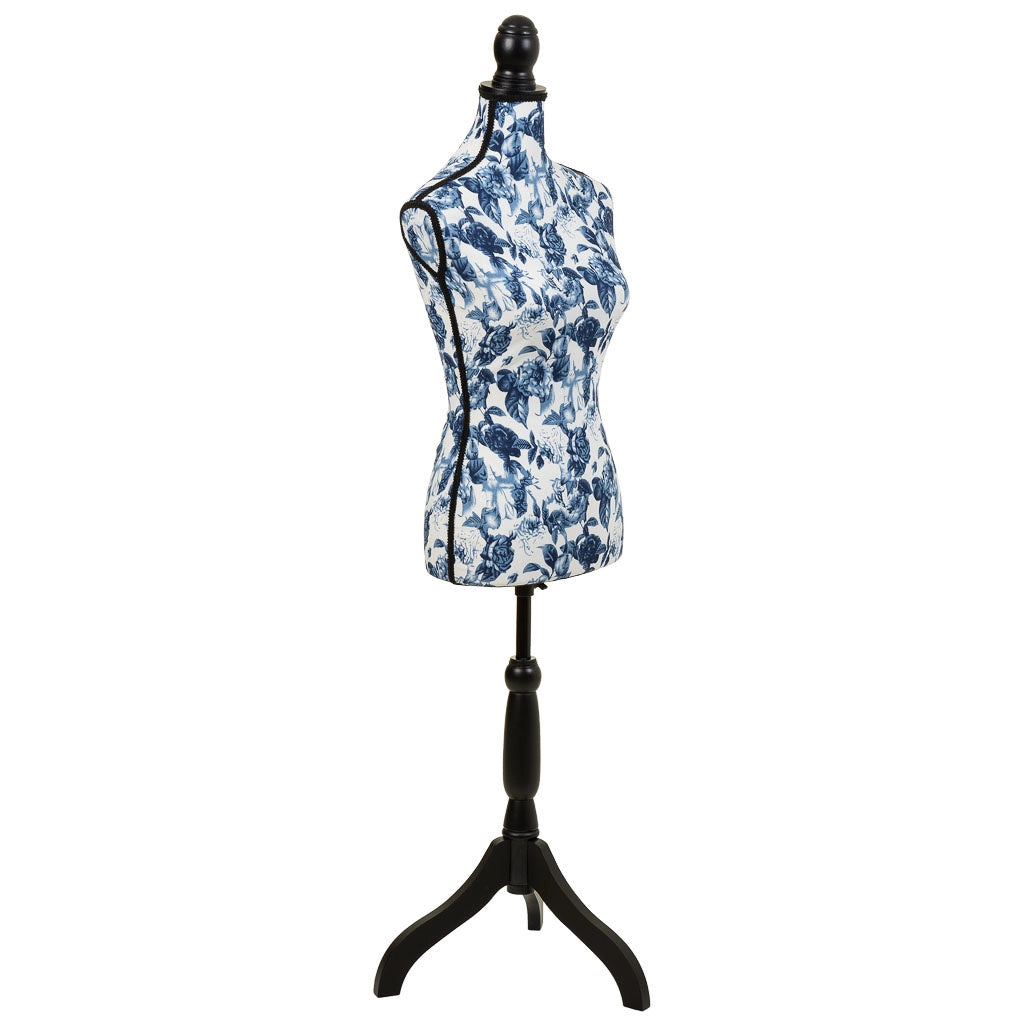 Manichino in legno e schiuma rivestito in tessuto blu 24x37,5x168h
