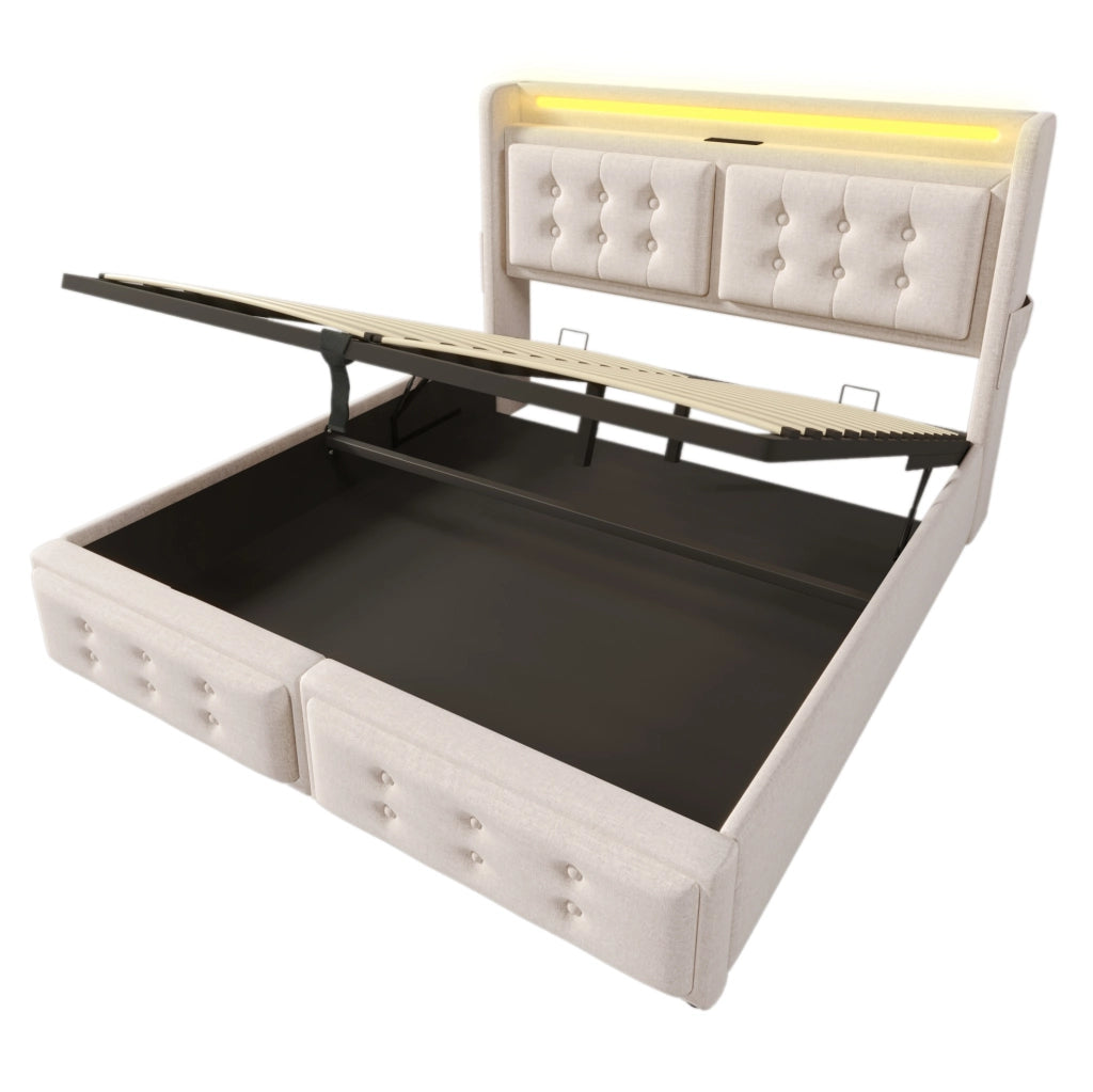 Letto imbottito 160x200 con testiera LED, prese e USB-C