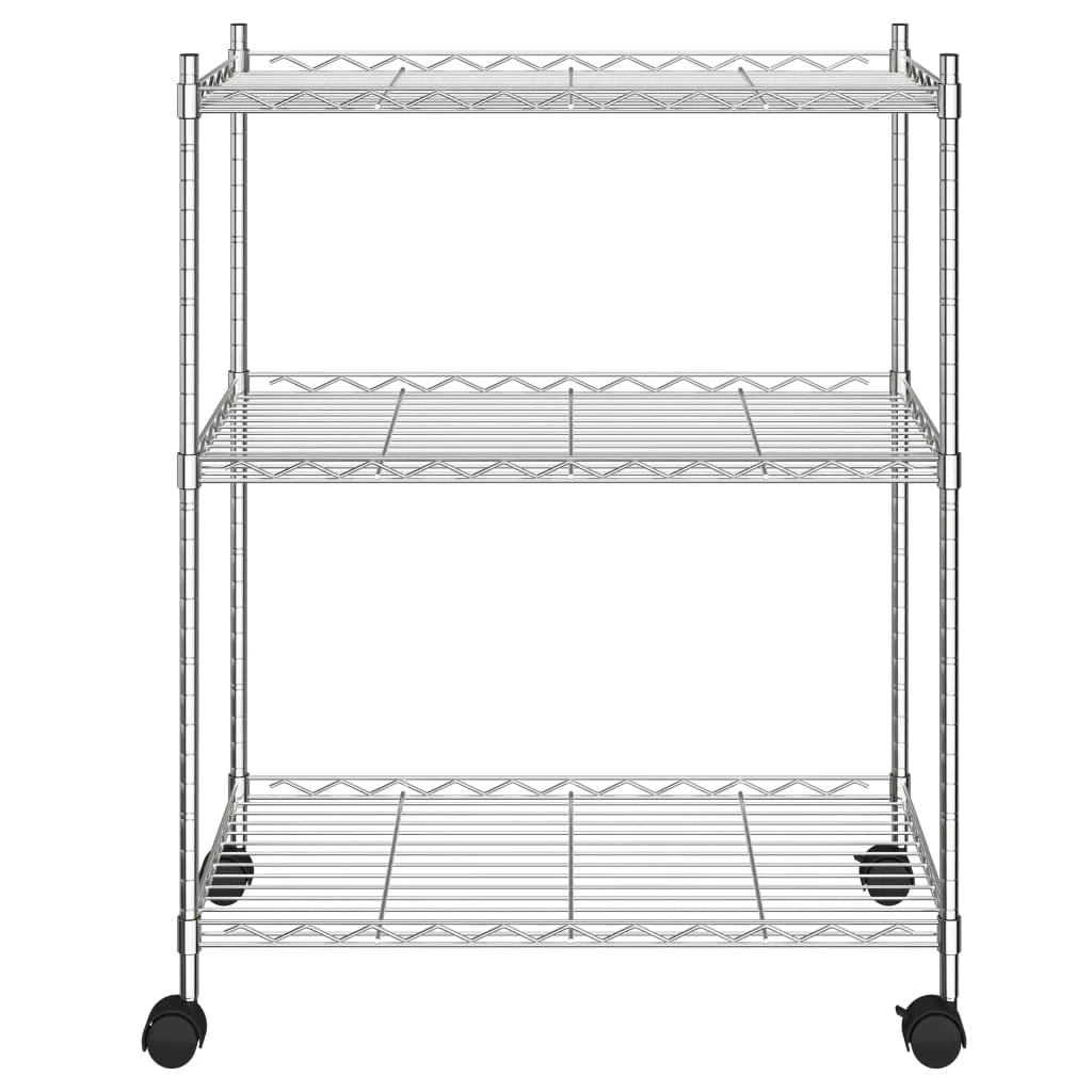 Scaffale portaoggetti a 3 ripiani con ruote 60 x 35 x 81 cm cromato 150 kg 02_0000658