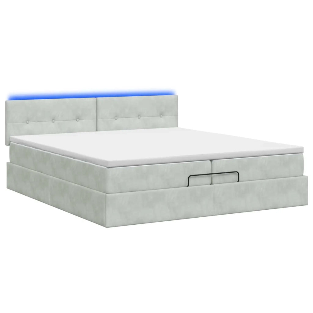 Letto Ottomano con Materasso e LED Grigio Chiaro 200 x 200 cm 3457161