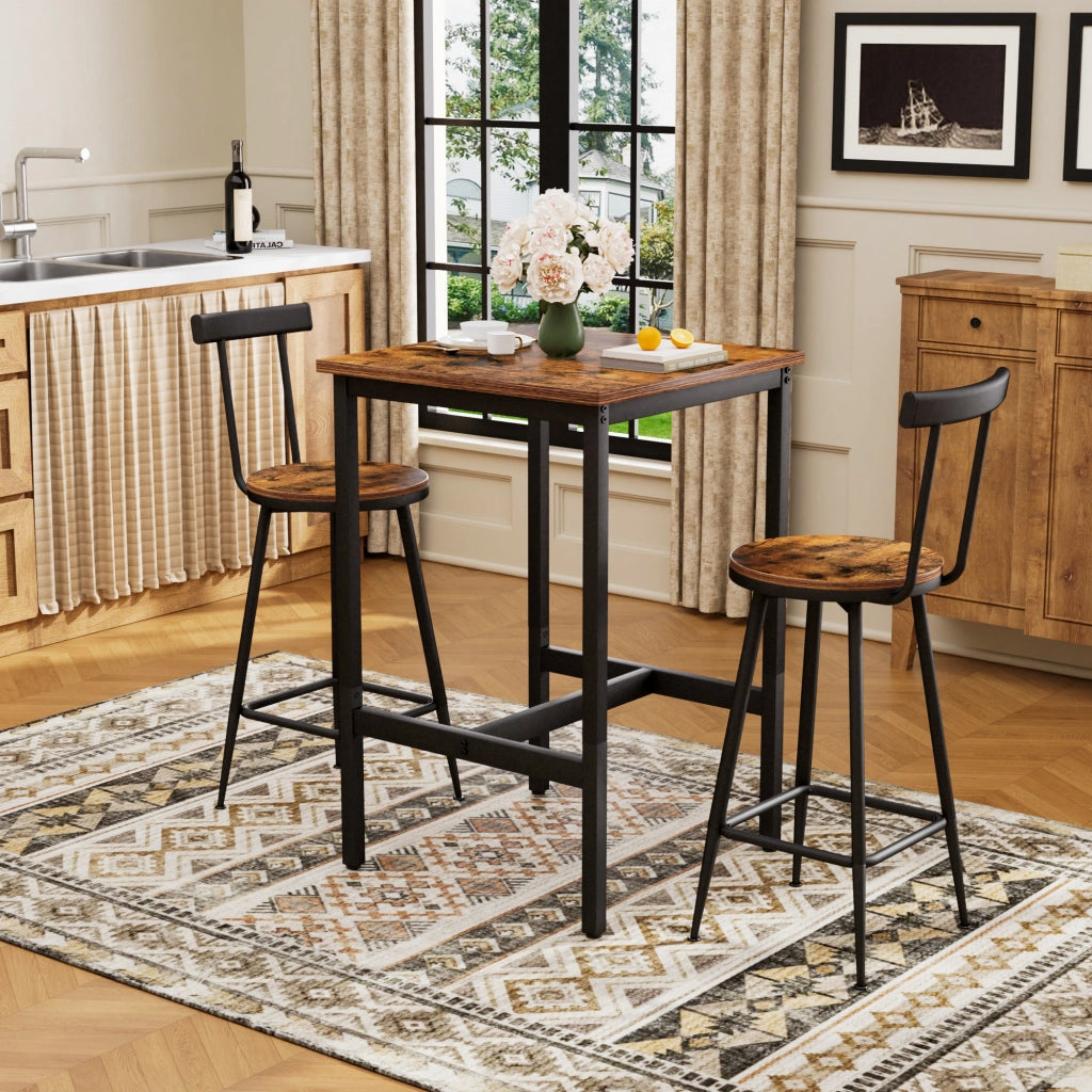 Set Tavolo Alto e Sgabelli Industrial ¨C Xylo ¨C Piano Legno, Struttura Metallo, 60x60x90 cm