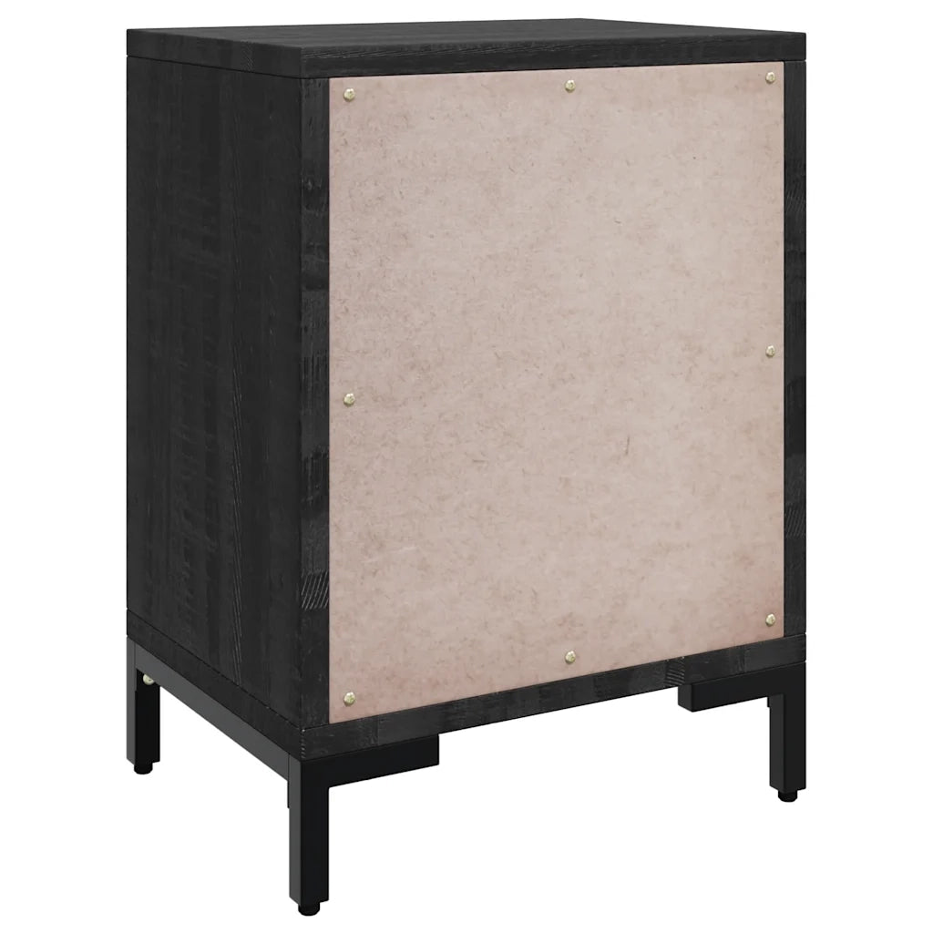 Comodino-Tavolino da notte Nero 40x30x55 cm Legno Massello di Pino Riciclato