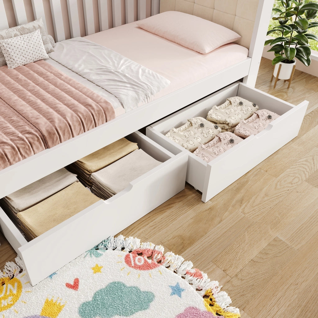 DESMIU Divano letto 90 × 200 cm e 90 × 190 cm 1 posto con letto estraibile, senza materasso, in legno, bianco