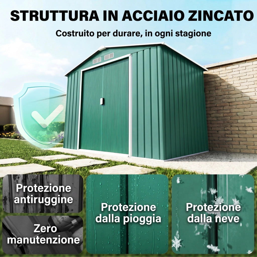 Casetta da Giardino in Lamiera con Porte Scorrevoli ¨C Minimal ¨C Verde 213x130x185cm
