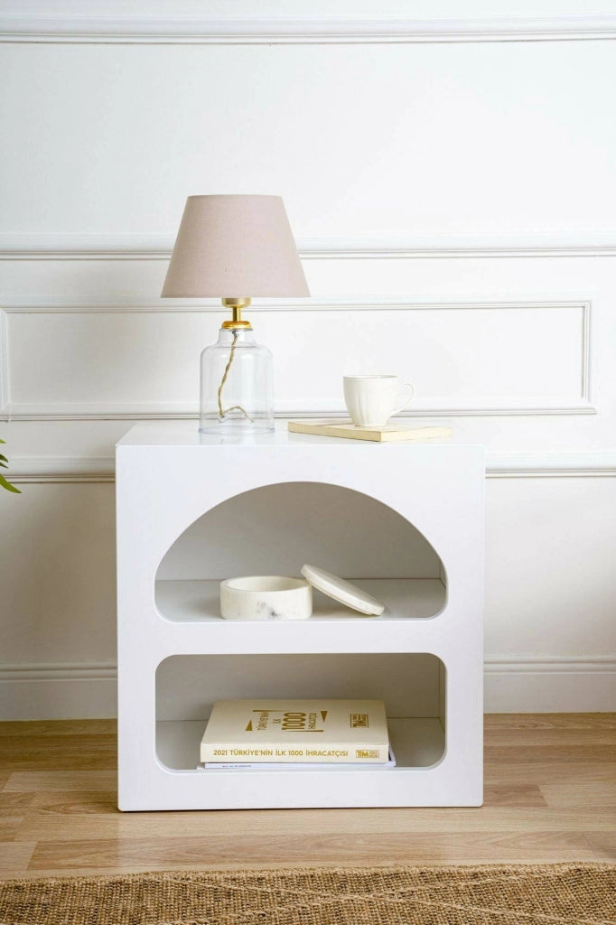 Comodino Nara, Comò basso, Tavolino da notte, Mensola da letto, 50x38h50 cm, Bianco
