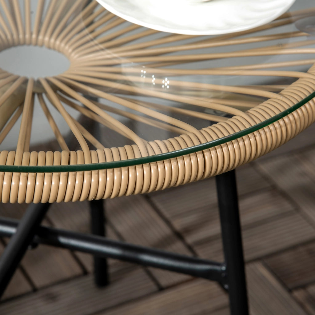 Tavolino da bistrot, tavolo rotondo da giardino, tavolino laterale in rattan, per patio, balcone, nero+beige, 50 x 50 x 50 cm