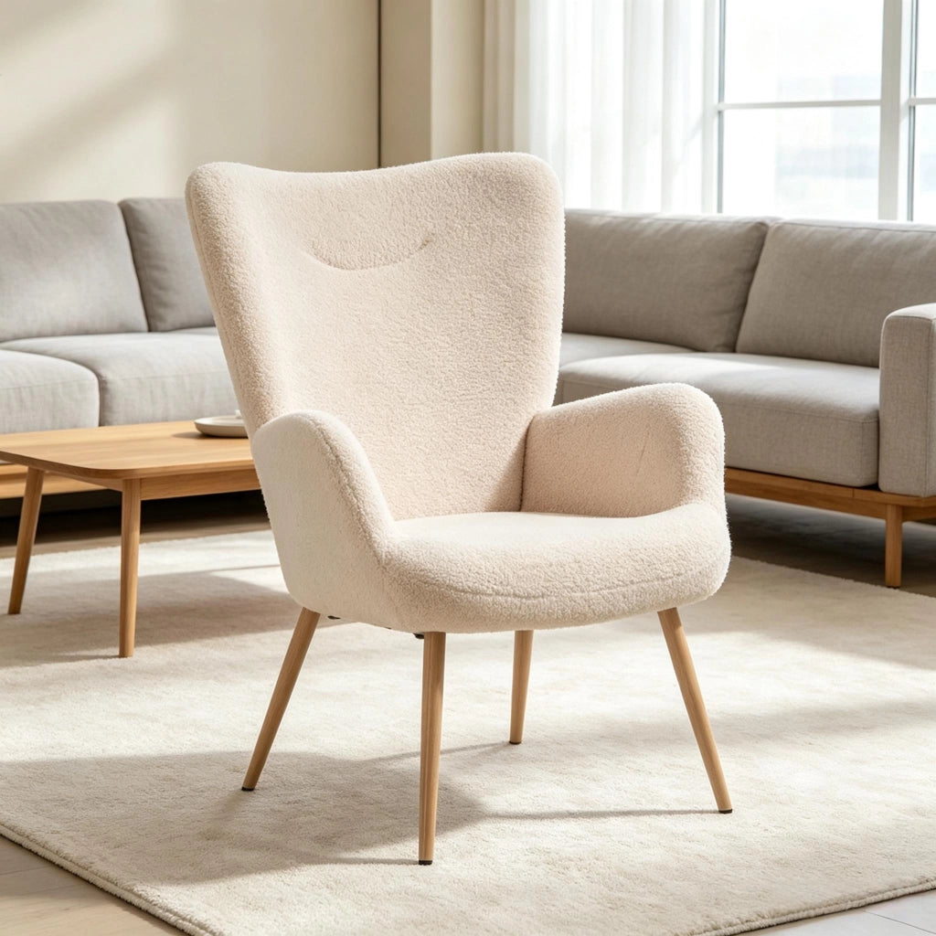 Poltrona relax con schienale alto e braccioli integrati - in poliestere e acciaio beige