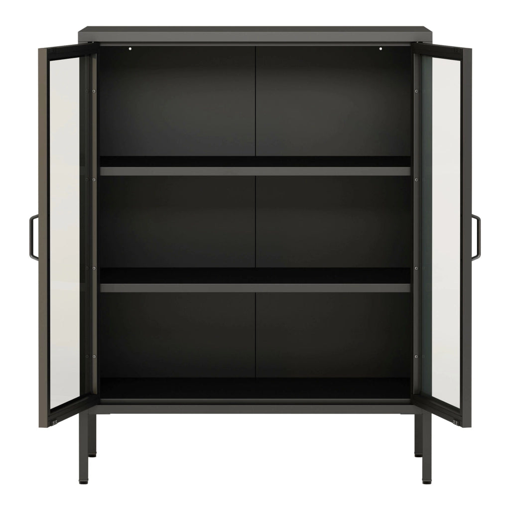 Credenza Fauske in Acciaio con 2 Ante in Vetro Temperato 101,5 x 80 x 40 cm Nero [en.casa]