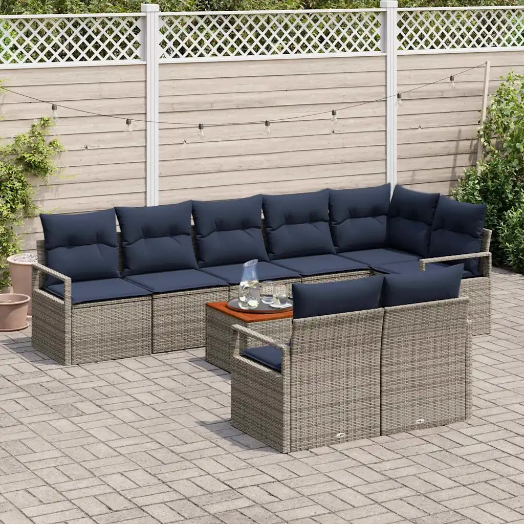 Set Divano da Giardino con cuscino 9 pcs Grigio polyrattan 3347724