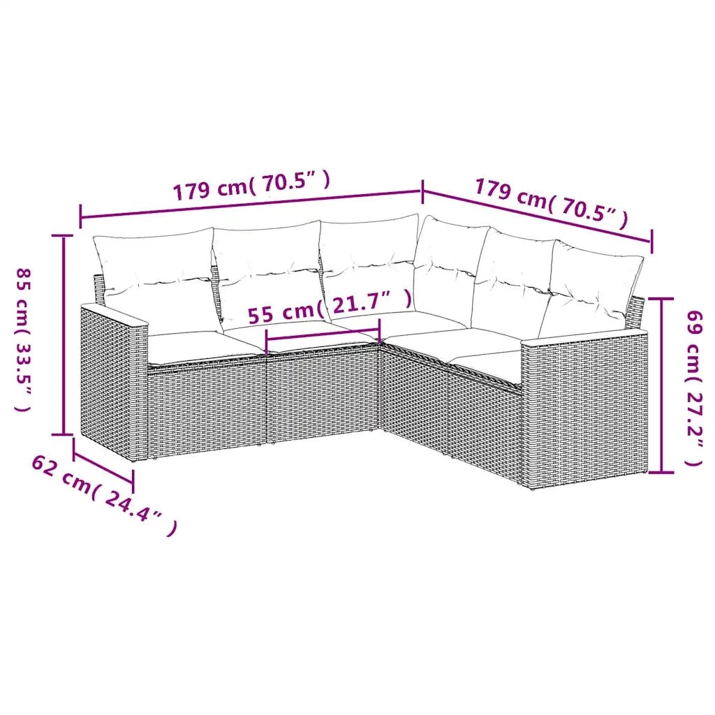 Set Divani da Giardino 5 pz con Cuscini Grigio in Polyrattan 3225963