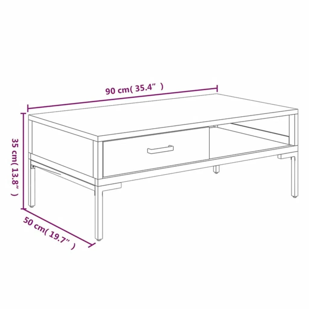 Tavolino da Salotto Nero 90x50x35 cm in Legno Massello di Pino 349930