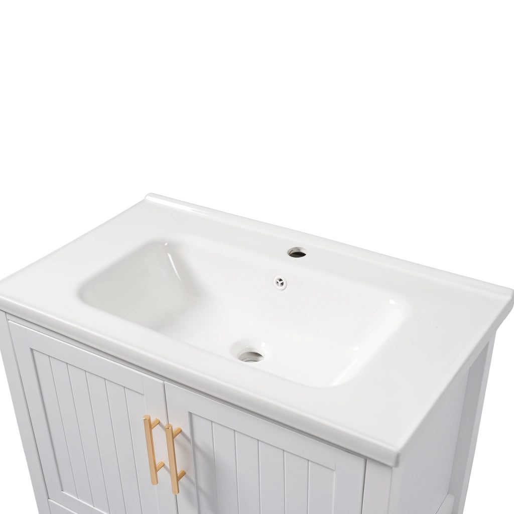 LAVABO DA BAGNO con mobiletto, ceramica bianca e MDF, Set 2 pezzi