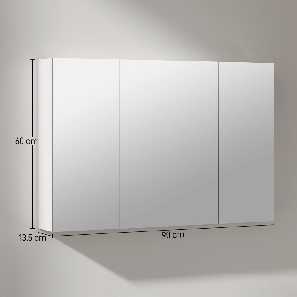 Armadietto Pensile Bagno 3 Ante Specchio Legno ¨C zephmum ¨C Bianco 90x13.5x60