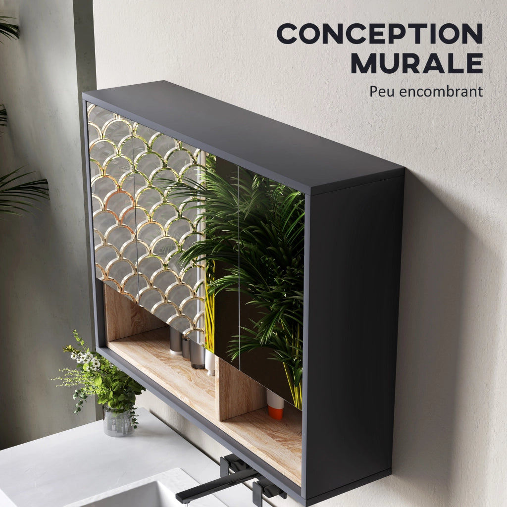 Mobile bagno sospeso con specchio ¨C Xylo ¨C 3 ante 8 ripiani grigio