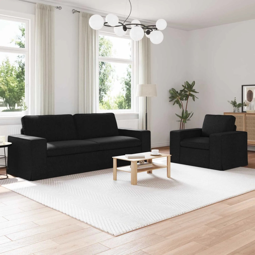 Divano 2 pcs Nero 182 x 80 x 82 cm Tessuto