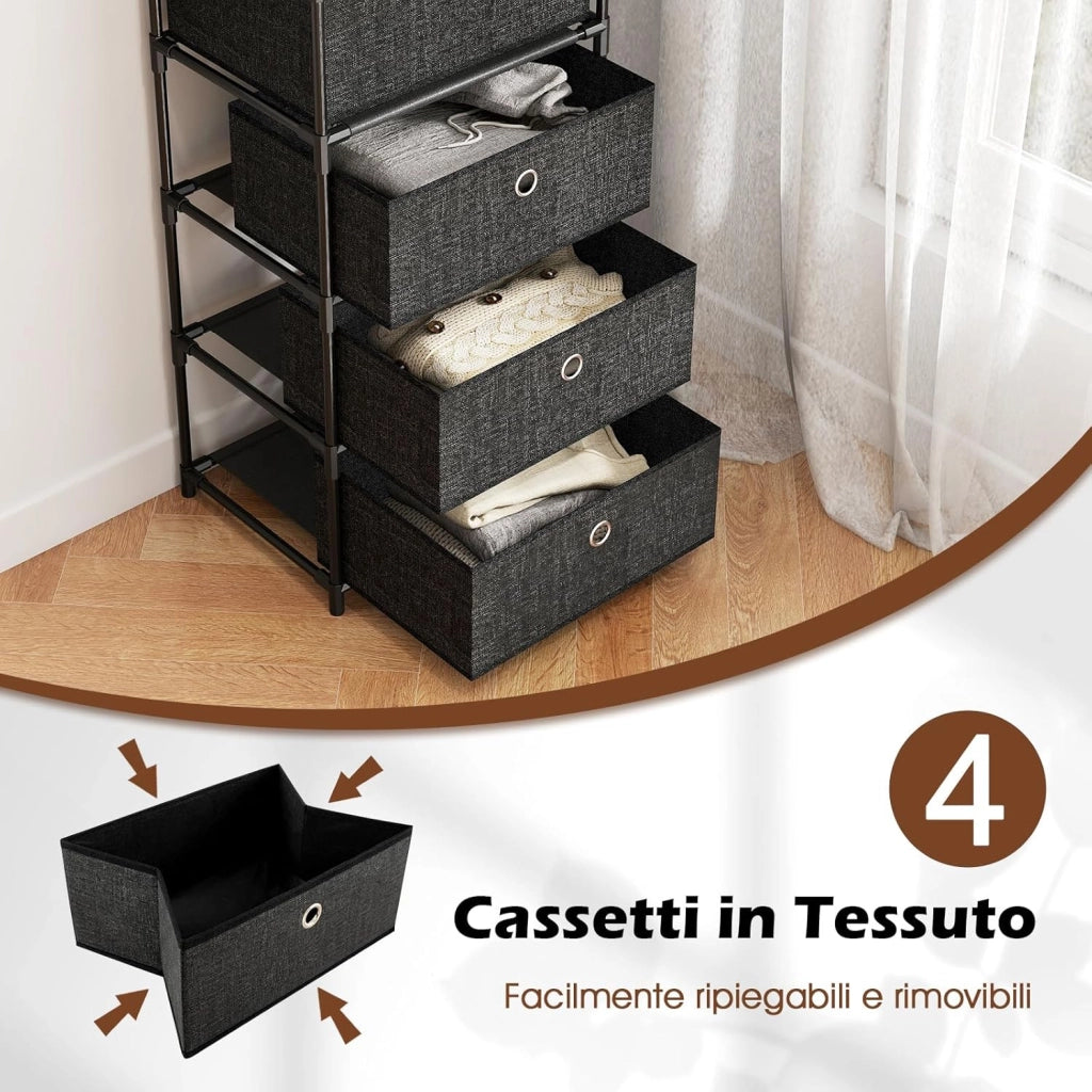 Cassettiere in Tessuto con 3 Cassetti Pieghevole, Comò Camera da Letto con Struttura in Metallo, Armadietto Moderno Salvaspazio per Soggiorno, Ufficio e Corridoio (40 x 30 x 99,5 cm)
