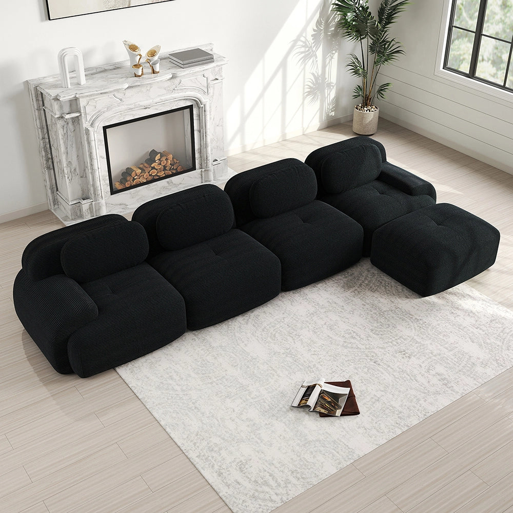 Divano angolare 4 posti con chaise longue - Xylo - Imbottitura 32D, antiscivolo, modulabile, nero