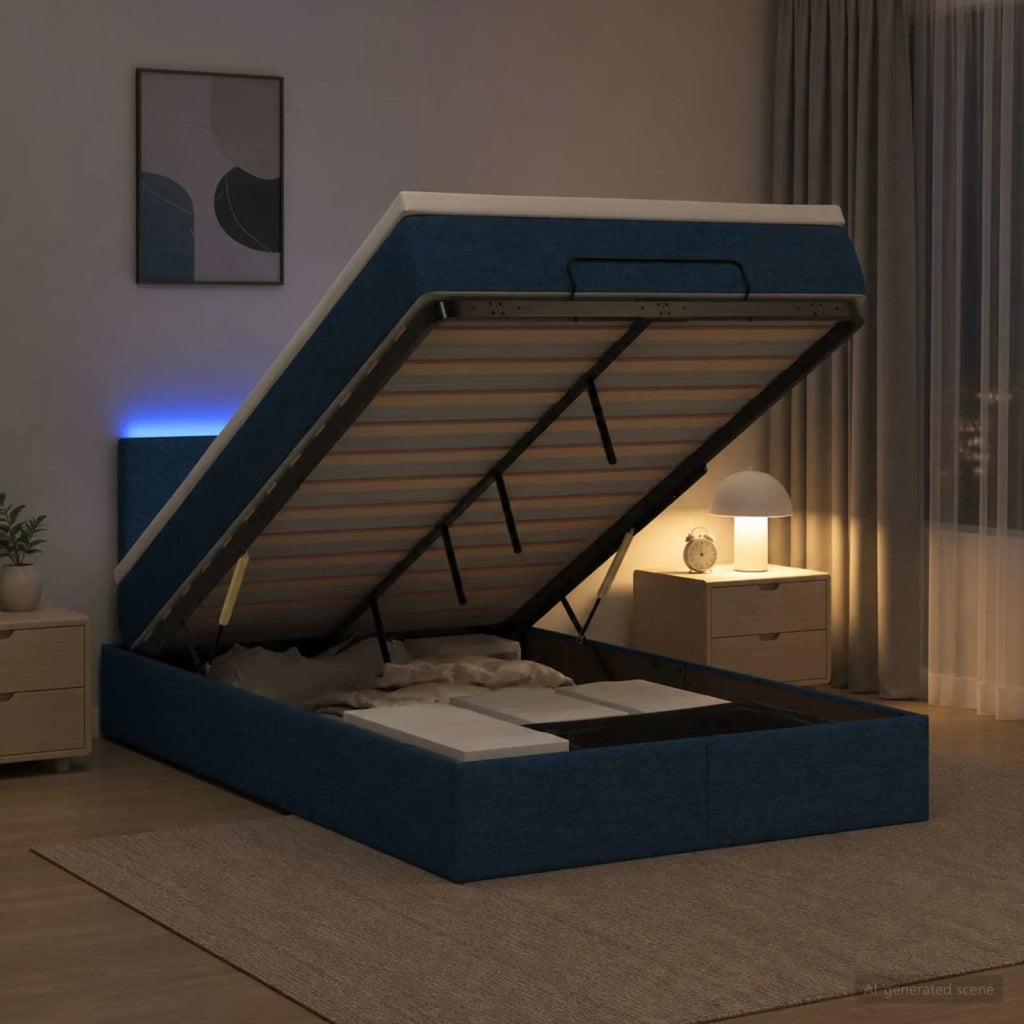 Letto Ottomano con Materasso e LED Blu 120 x 200 cm Tessuto 3456904