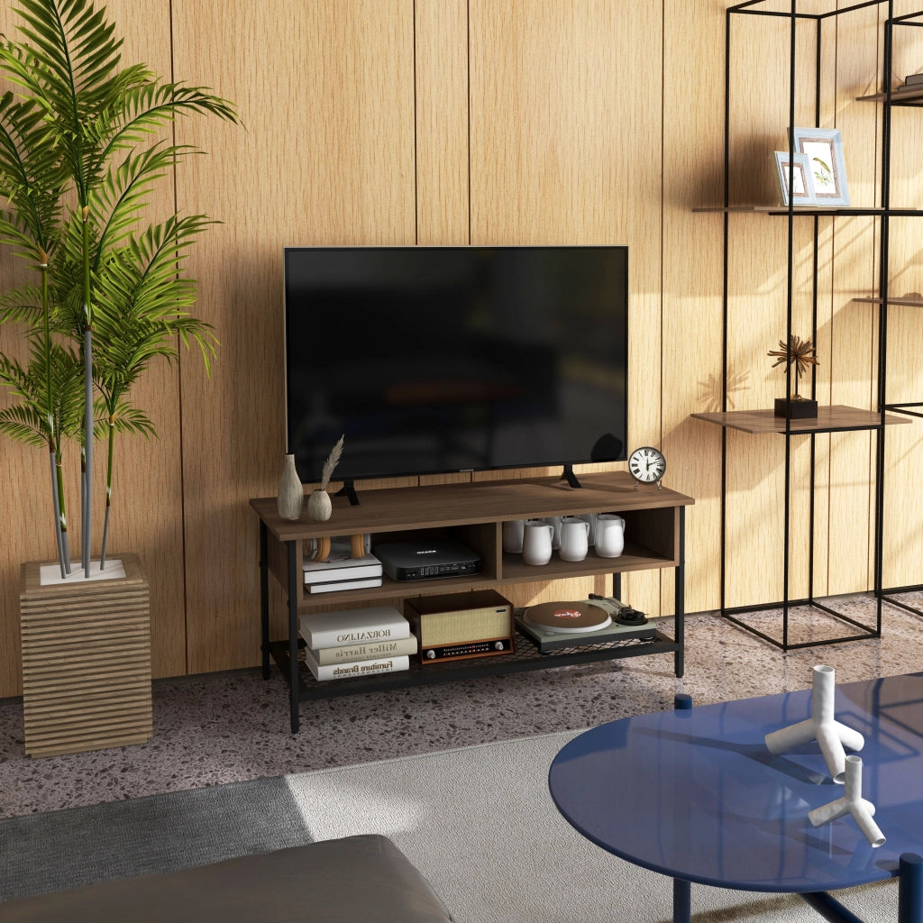 Mobile TV Stile Industriale ¨C Xylo ¨C Legno e Acciaio Marrone Nero 110x40x48cm fino 48 Pollici