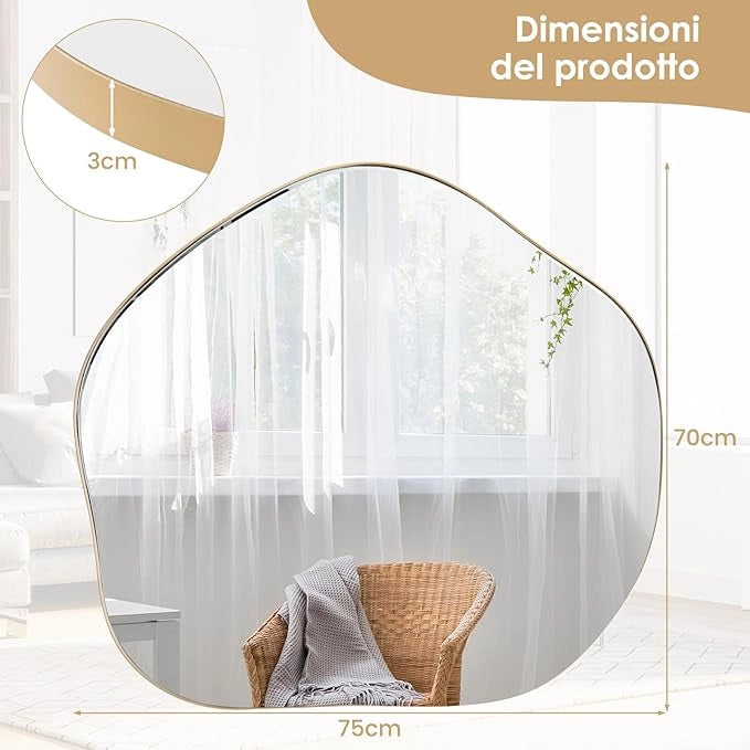 Specchio da Parete 75x70 cm, Specchio da Bagno a Forma Irregolare con Base Posteriore Premium, Specchio Decorativo per Soggiorno Ingresso Bagno (75 x 70 cm)