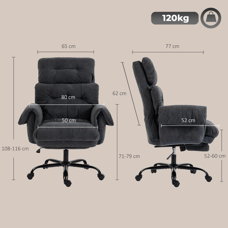 Sedia da ufficio con schienale regolabile, sedia imbottita con ruote, poltrona imbottita, regolabile in altezza, in acciaio, grigio scuro