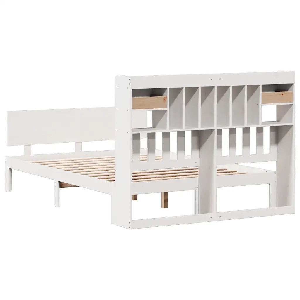 Letto Libreria senza Materasso-Struttura Letto con contenitore Bianco 140x190 cm Legno di Pino 756477