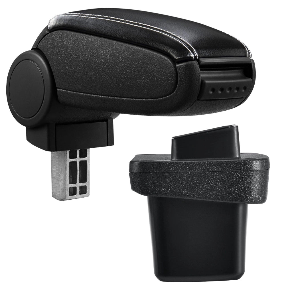 Bracciolo centrale per VW Golf 7 con scomparto imbottito in similpelle nera con cuciture bianche 03_0000740