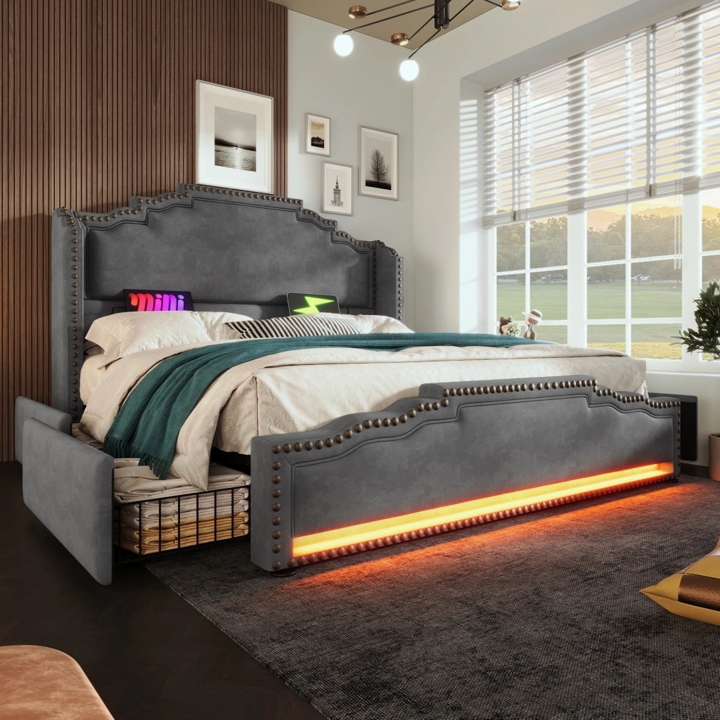 letto imbottito velluto grigio 160 x 200 cm