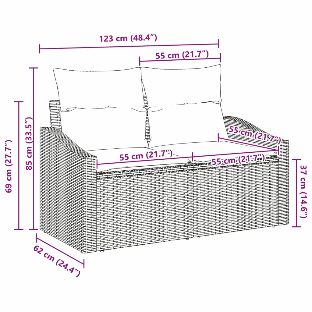Divano da giardino Grigio 123 x 62 x 69cm polyrattan 42006780