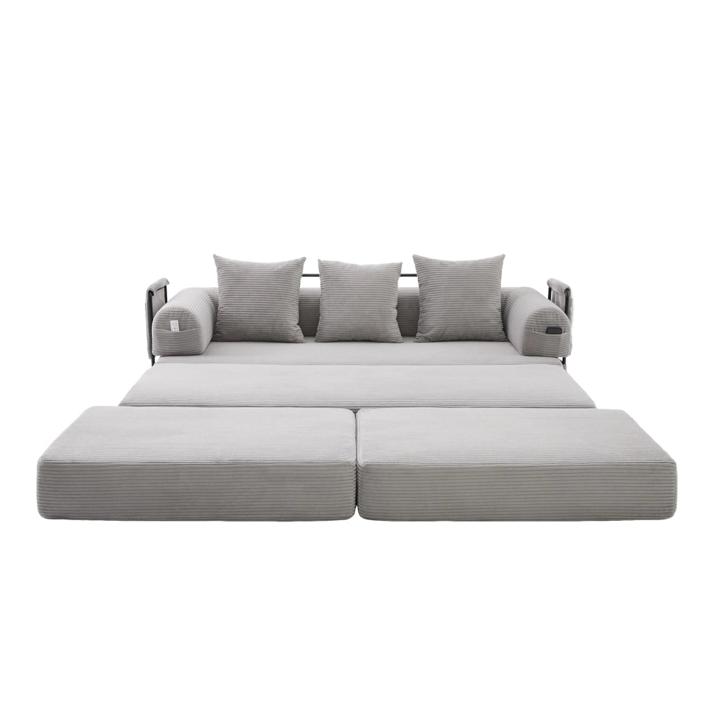 Divano modulare con pouf - Zephmum- Telaio metallico robusto, cuscini comodi, imbottitura extra spessa, combinabile liberamente, colore grigio chiaro