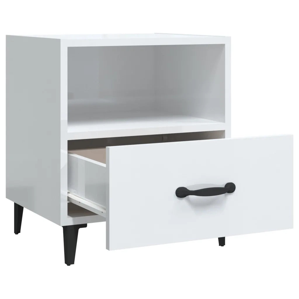 Comodini 2 pz Bianco Lucido in Legno Multistrato 812037