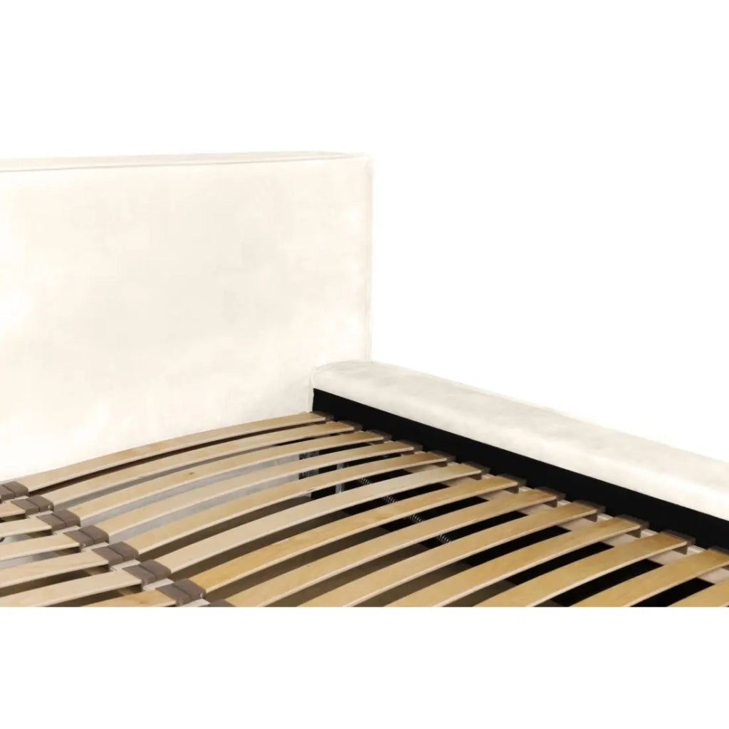 Letto contenitore VELORA – Perla – 140x200 cm – Tessuto velluto morbido – Rete sollevabile – Spazio di stoccaggio integrato