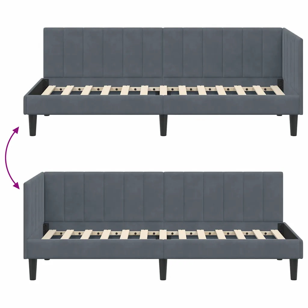 Letto singolo | Letto per adulti | Cornice del letto ad angolo Grigio scuro 80 cm x 200 cm Velluto