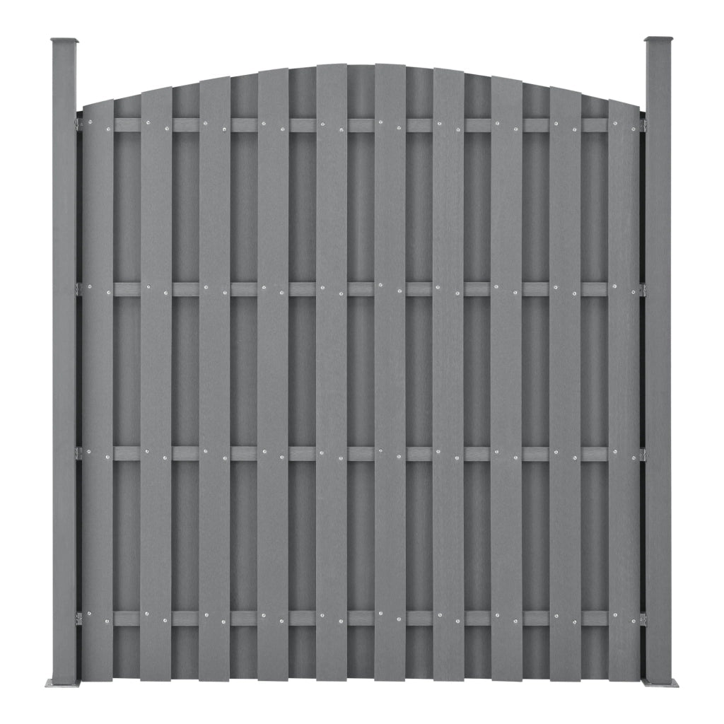 2 pezzi di recinzione barriera privacy frangivento in legno composito WPC semicerchio arrotondato 185 x 376 cm grigio 03_0006593